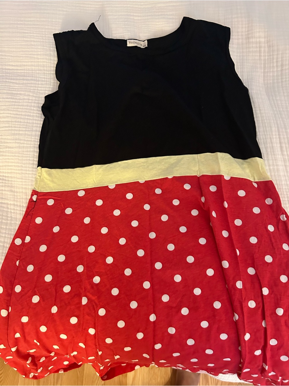 Woman’s xxl Mini Mouse Colorblock Polka Dot Dress Top - Black, Yellow, Red